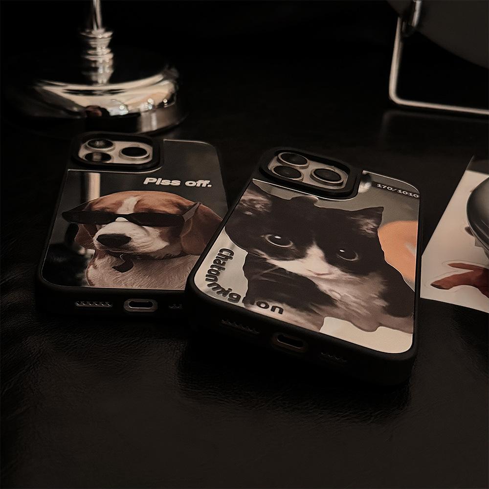 Trendy and cool cat and dog phone case for couples, suitable for Apple 16 Pro Max, personalized iPhone 17, anti-drop 13, mirror finish 15, hard case