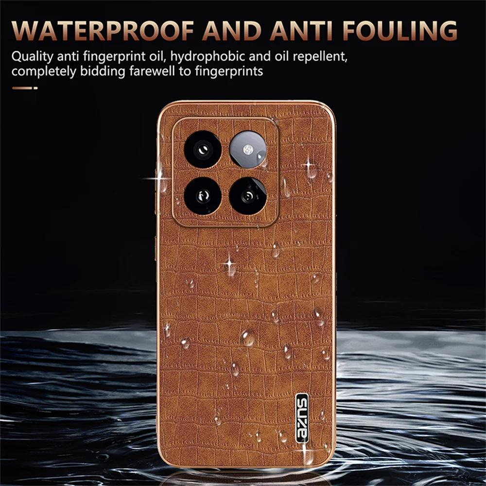 Luxury Crocodile Leather Phone Case for Xiaomi POCO X6 M6 F5 F6 Pro 4G 5G Mi 14 Ultra 13T Pro Shockproof Electroplat Frame Cover