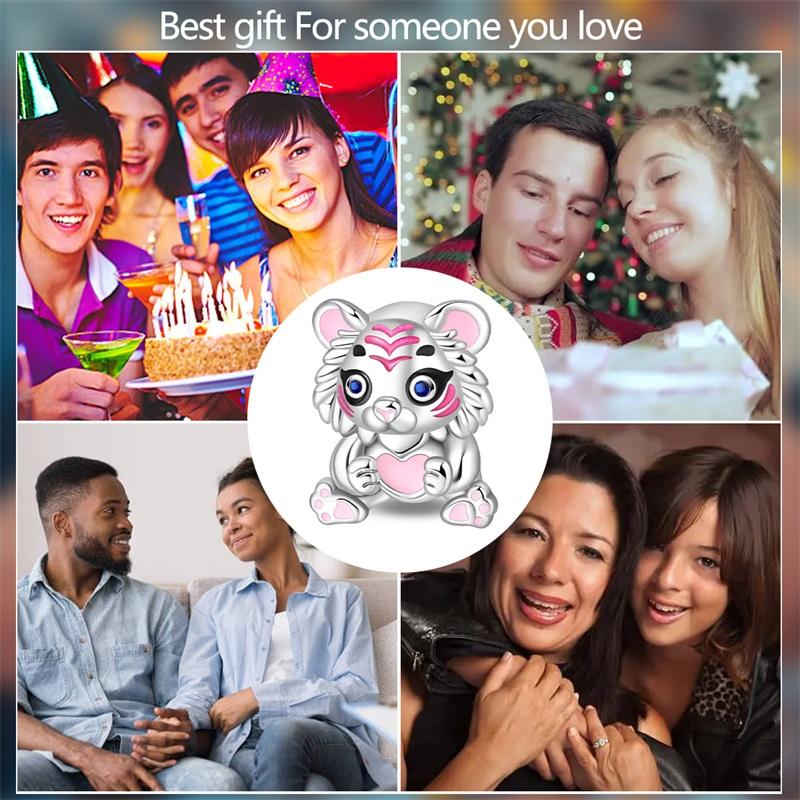 Animal Series Cute Pink Tigercharms Beads Fit Diycopper Original Bracelet Women Jewlery Party Gift For Child