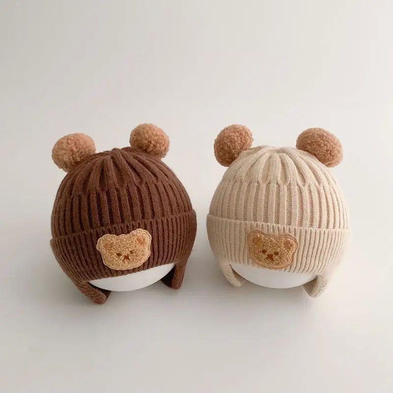 Baby Teddy Bear Hat, Winter Thick Warm Woolen Hat, Cute Knitted Baby Ear Protection Hat, Baby and Toddler Autumn and Winter
