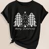 Cute Three Plaid Christmas Trees Merry Christmas Winter Womens T‑Shirt