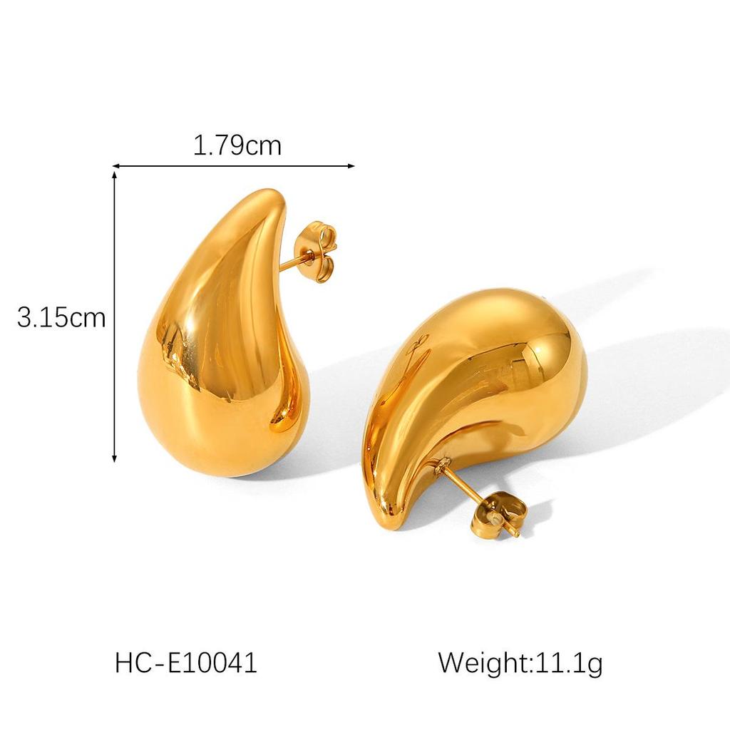 Exaggerated Titanium Steel Water Drop Earrings for Women - Fashionable and Versatile Hollow Stainless Steel Design.