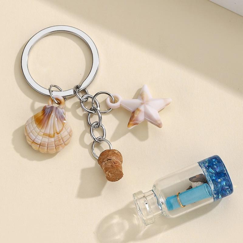 1PC Backpack Pendant Keyring Gifts Keychain Portable Bottle Ocean Theme Starfish Shell Chain Ornament