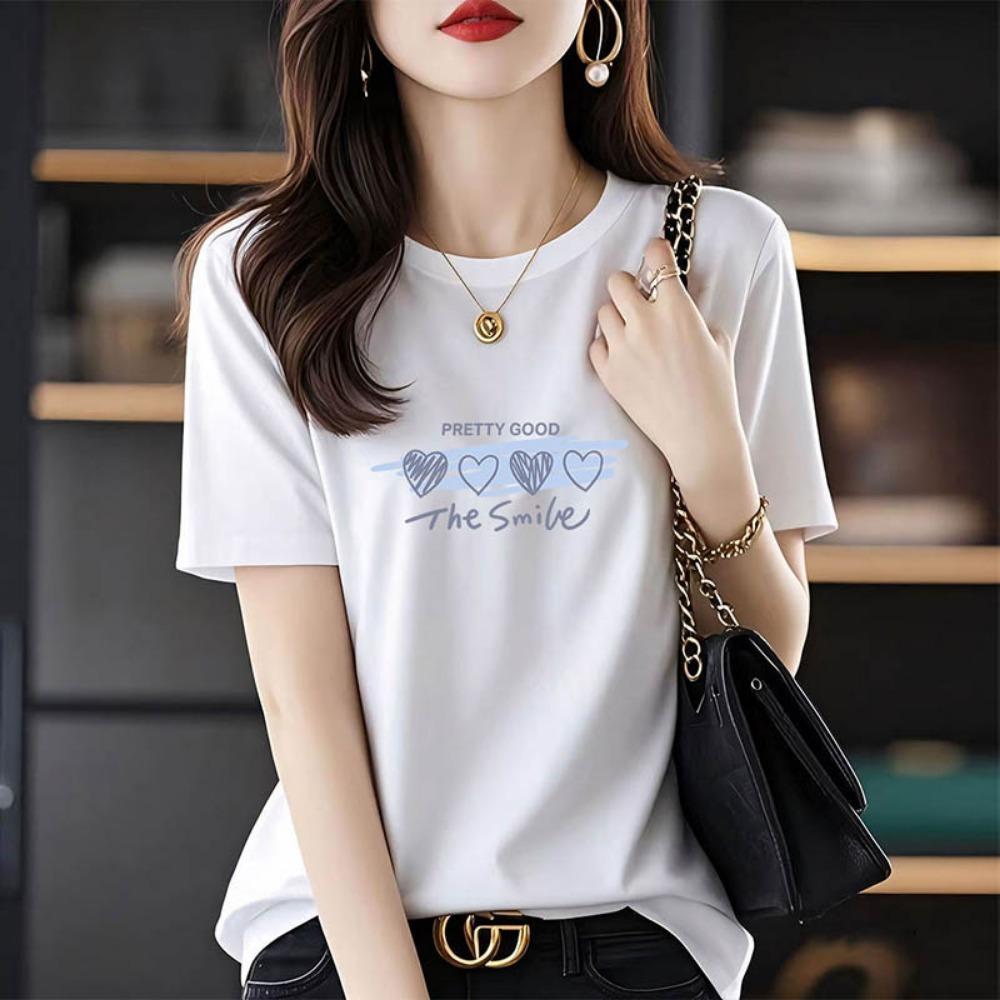 Summer Chic Letter Print T-shirt Women Clothing Fashion All-match Basic Short Sleeve Top Tee Loose Pullover