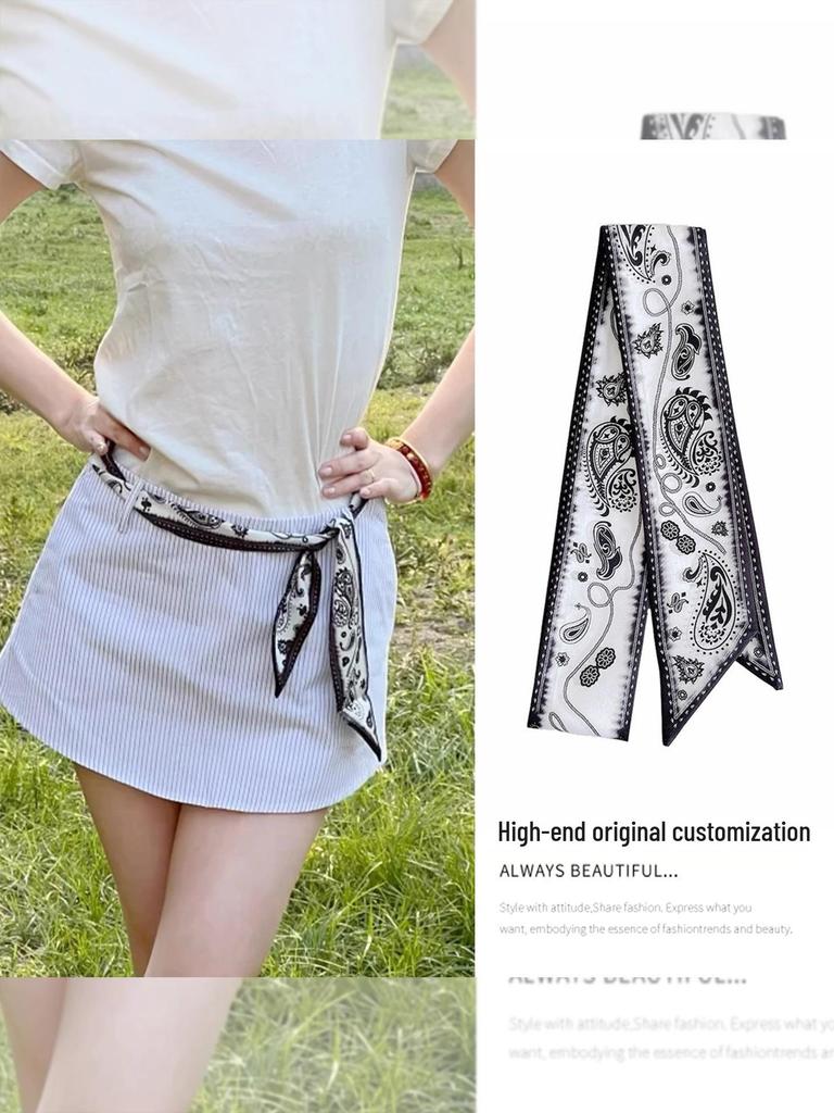 Elegant Black & White Striped Silk Scarf: Retro, Versatile Accessory
