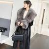 Schicker Nerzmantel Damen Übermantel Herbst Winter Dick Warm Pelzparka Locker Fuchsfellkragen Lange Nerzmäntel