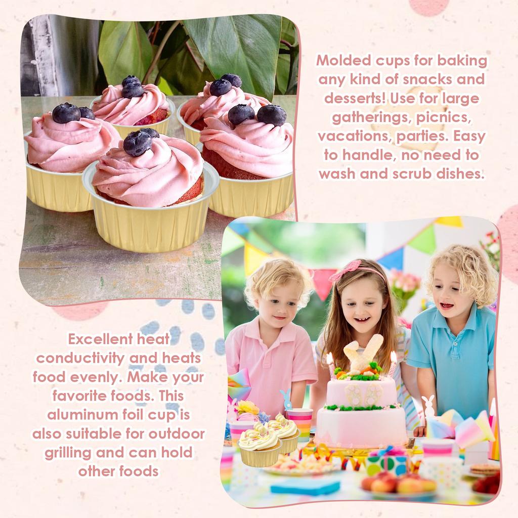 50Pcs 5oz Mini Baking Cups Aluminium Foil Cake Pans with Lids Spoons Heat Resistant Cupcake Muffin Liners for Gatherings Parties