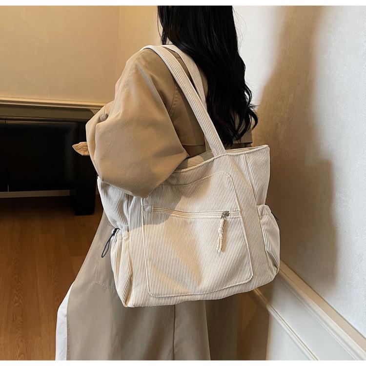 Urban Style Corduroy Shoulder Bag With Zipper Closure For Casual Outings