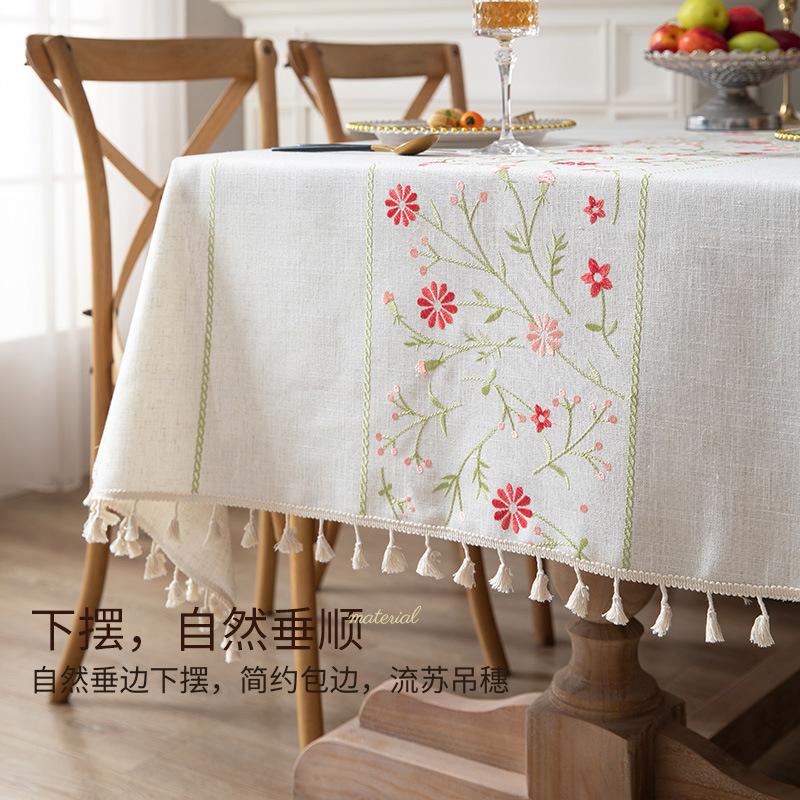 Embroidery Embroidery Cotton And Linen Fabric Small Floral Small Fresh Tablecloth Household Living Room Dining Table Cloth Modern