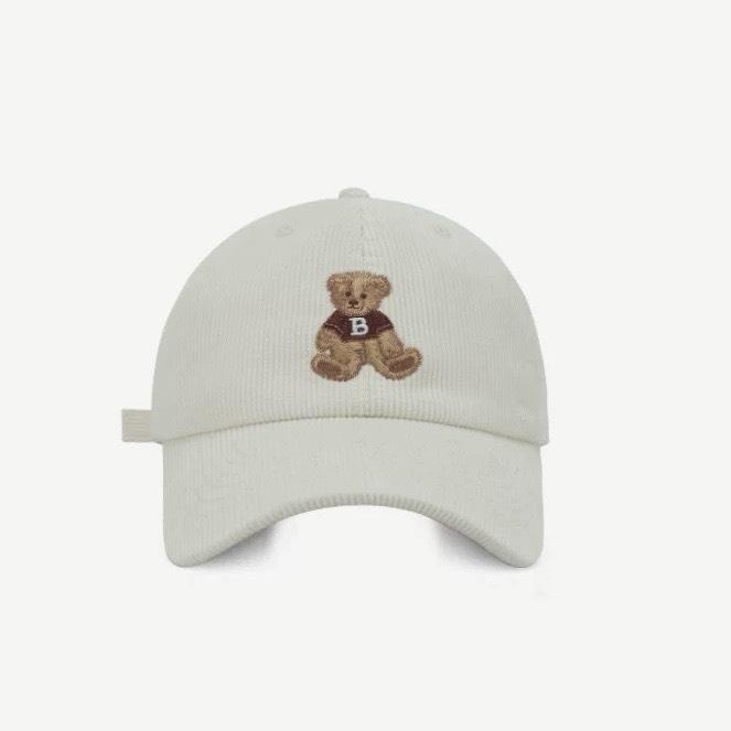 Cute Autumn and Winter Corduroy Bear Embroidered Baseball Cap for Women  Color Blocked Retro Baseball Cap for Men  Big Head Circumference for Slimming