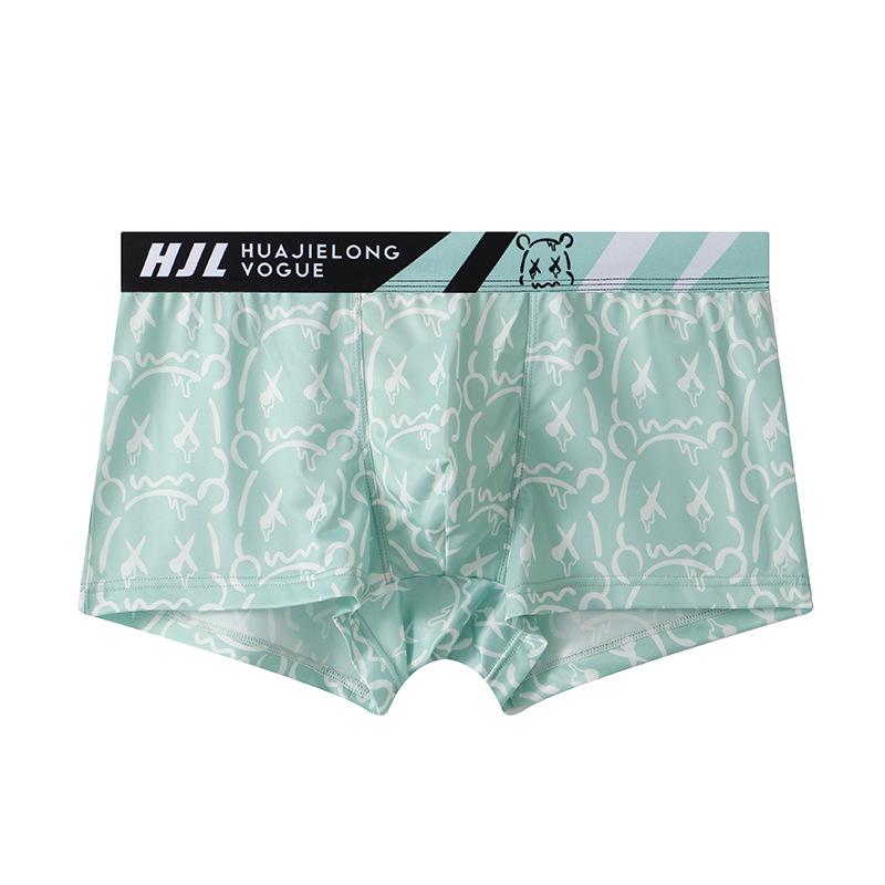 Men's Underwear Printed Mid Waist Slim Fit Breathable Ice Silk Thin Flat Corner Pants