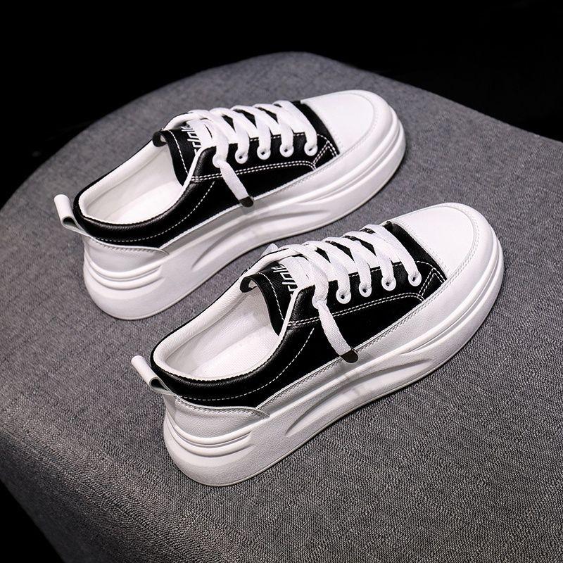 Women's Shoes Spring Autumn High on Platform Black Lace Up Ladies Footwear Light Comfortable and Elegant 2025 New Cotton Sale In