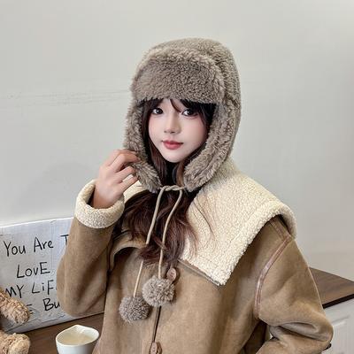 Autumn and Winter Hats for Women  New Plush Korean Style Knitted Wool Versatile Warmth and Thickened Fashion Plush Velvet Leeve Hat