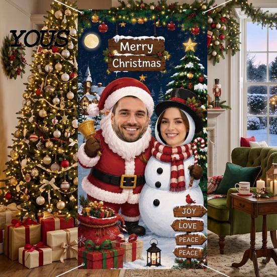 Weihnachts-Foto-Hintergrundbanner mit Gesichtsausschnitt-Dekorationen, Weihnachtsmann-Schneemann Festliche Stand-Requisiten Hintergrund, Requisiten, Party-Dekorationen Claus Dekor