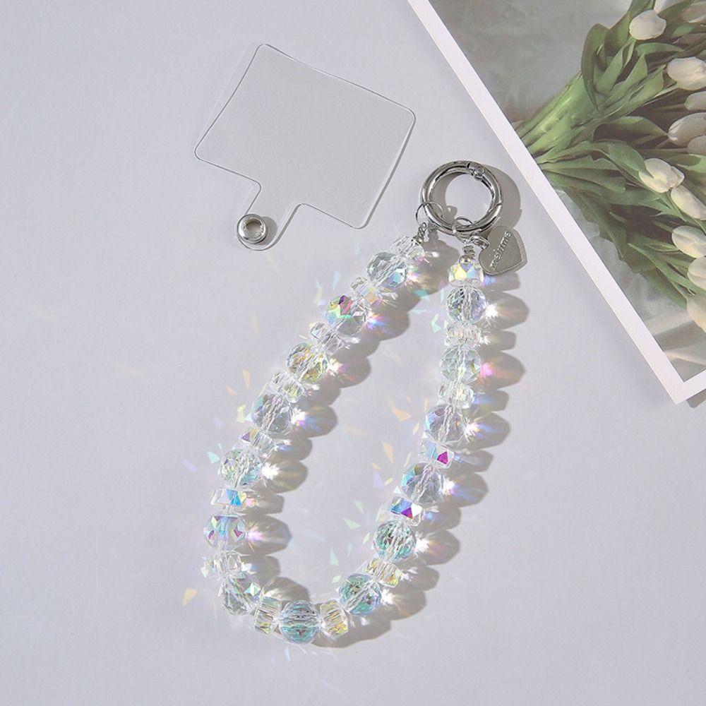 Detachable Crystal Bead Pendant Transparent Phone Lanyard Crystal Bead Keychain for Women Girls