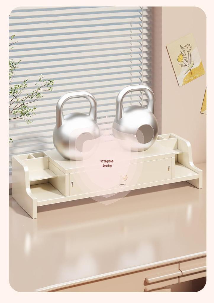 Desktop Monitor Stand with Drawer and Storage Shelf