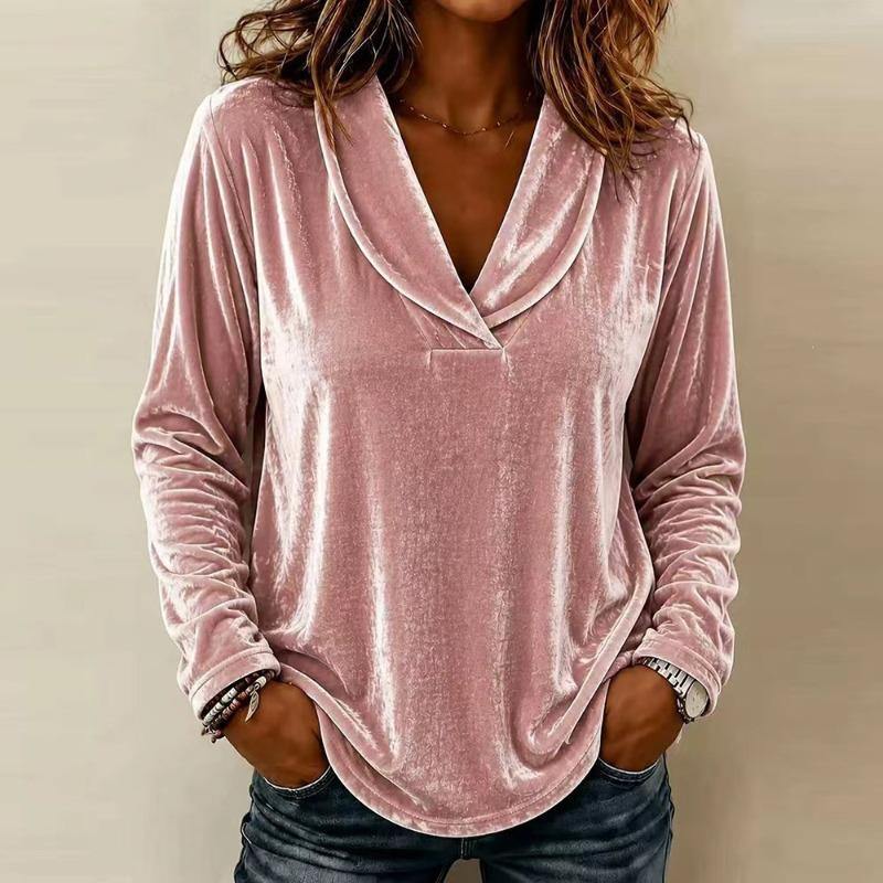 QICED Women's Long Sleeve Cowl Neck Velvet Top Fashion Casual Blouses & Shirts