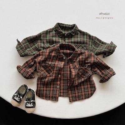 Trendy Kids' Personalized Plaid Shirts: New Autumn Long-Sleeved Korean Style for Boys and Girls