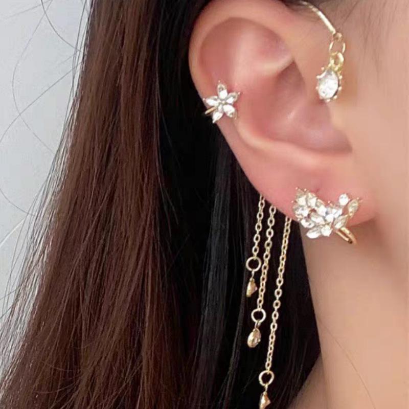 Butterfly Flower Tassel Rhinestone Wing Ear Cuff - No Piercing Clip On
