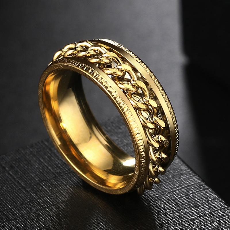 Spin Rotating Anxiety Fidget Titanium Rings For Men Colorful Stainless Steel Chain Finger Men Ring Punk Rock Hippie Accessory