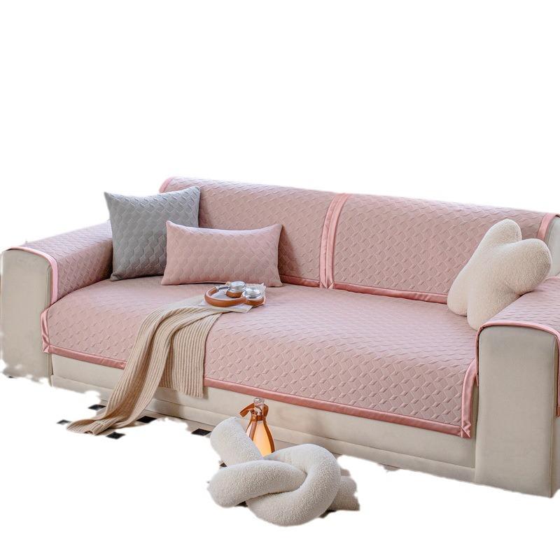 Sofa Cushion Summer Non-Slip Pure Color Ice Silk Summer Mat Simple Modern Cream Style Cool Pad Sofa Cover Slipcover