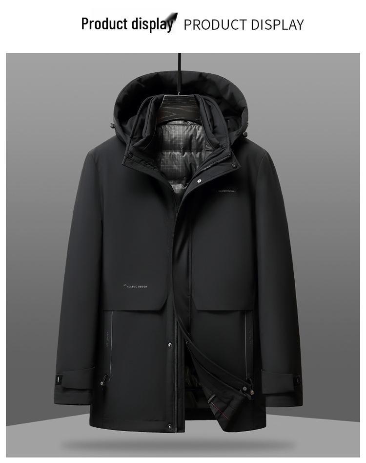 2025 Men's Winter Mid-Length Detachable Liner Down Jacket - Thick & Warm Outerwear