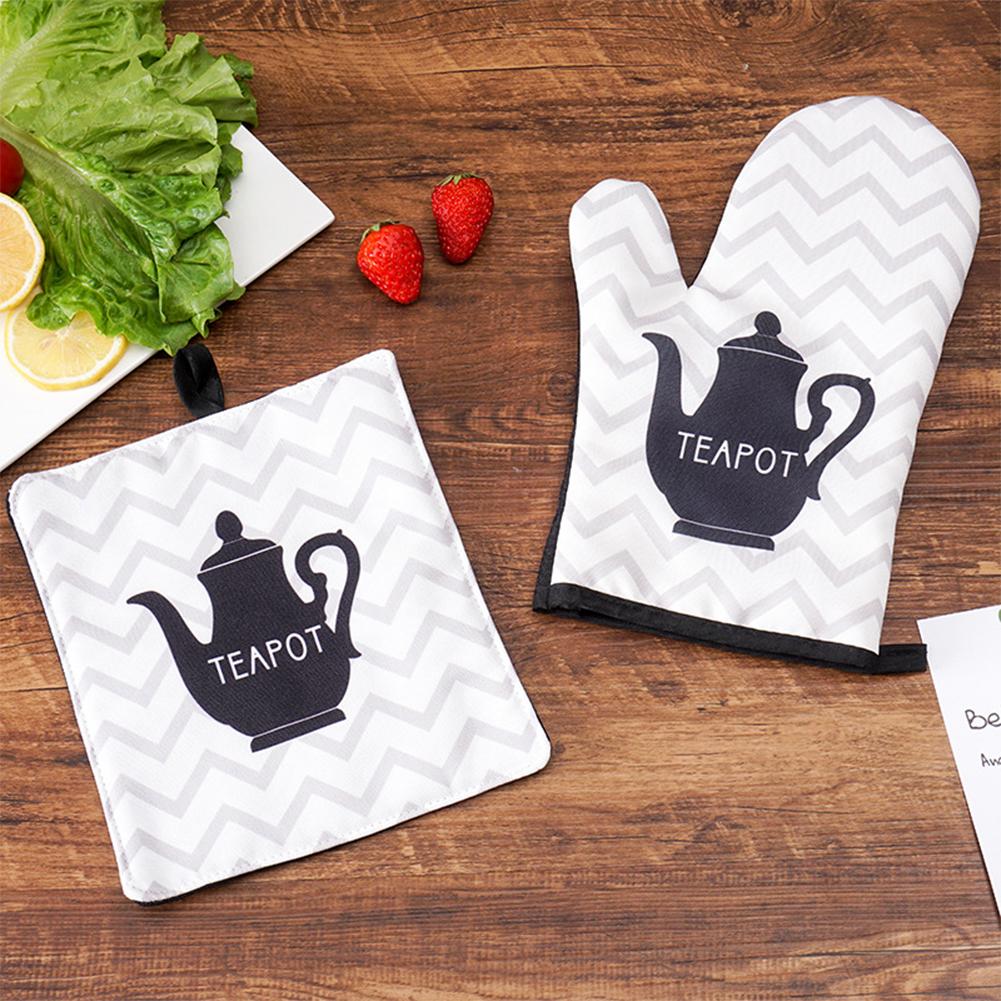 2pc/set Oven Mitt Table Pad Heat Resistant Thickened Kitchen Gloves Pot Holder Soft Inner Lining