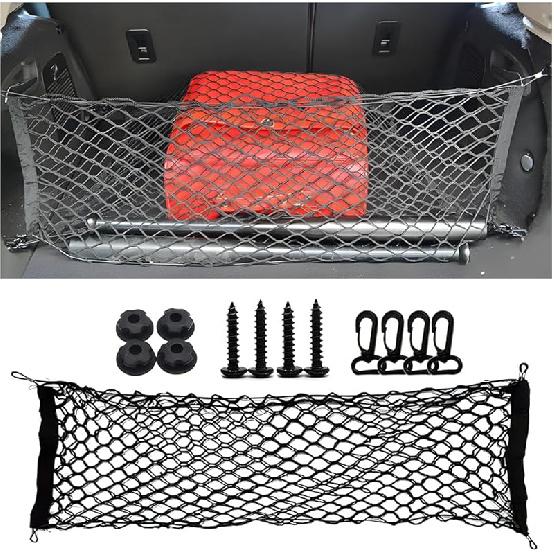 Car Rear Cargo Net, Double-Layer Adjustable Stretchable Elastic Storage Organizer Net, Trunk Cargo Storage Mesh Net With Hooks, Car Interior