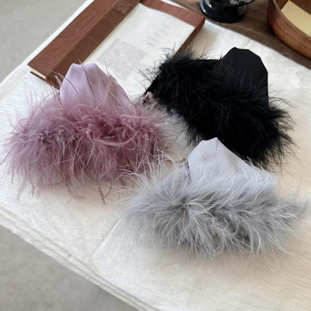 Plastic Satin Triangle Shark Clip Elegant Women Hairgrips Fluffy Feather Hair Claw  for Gifts