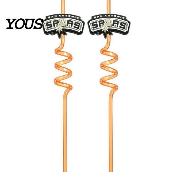Reusable PET Straw 2Pcs Soccer Theme Spiral Straws, Curved Drinking Washable Straws with Football Charm, World Mug Party Beverage Decor Bendable