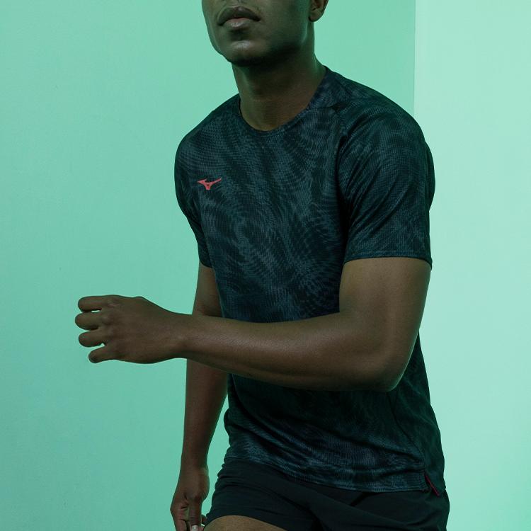 Mizuno Performance Lightweight Comfortable Breathable Moisture-Wicking Quick-Dry Short Sleeve T-Shirt Men Tops Black 32MAB020