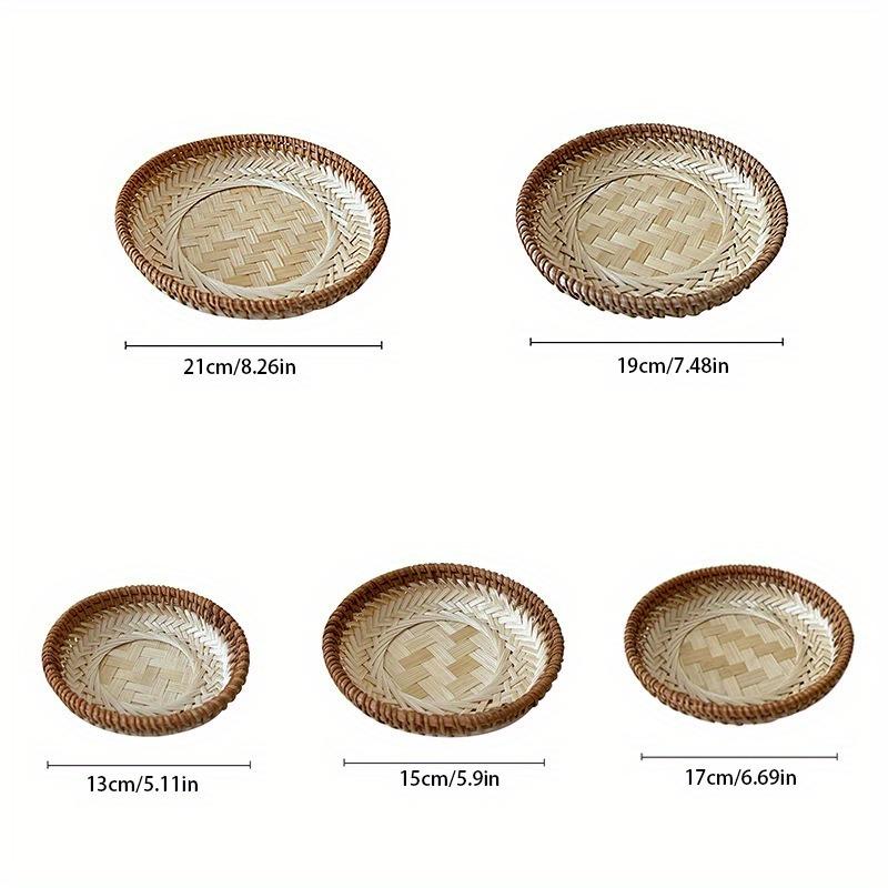 Rattan Wicker Basket Handwoven Fruit Tea Snack Bread Basket Cosmetic Round Storage Box Water Hyacinth Weaving Bamboo Tray