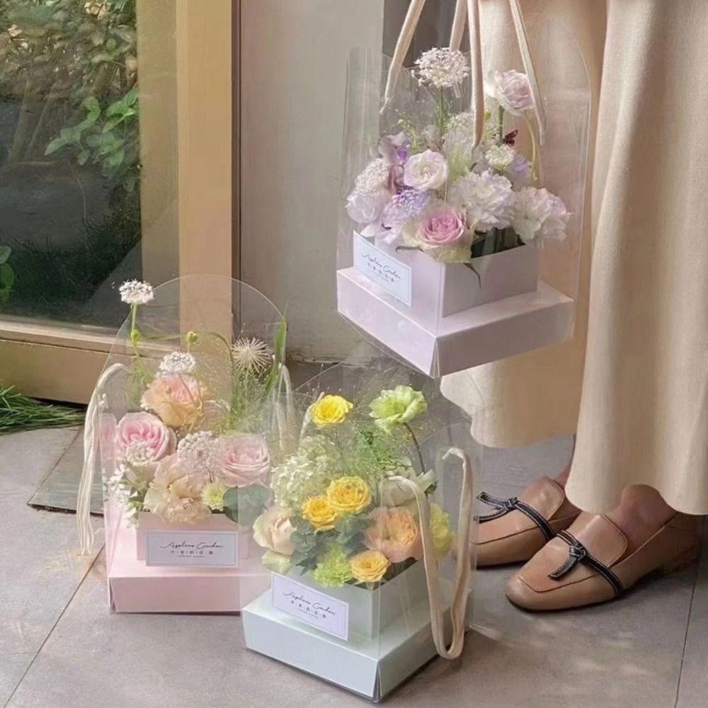 5Pcs Bouquet Wrapping Bag Waterproof Flower Packaging Box Flower Handbag Box For Wedding Party