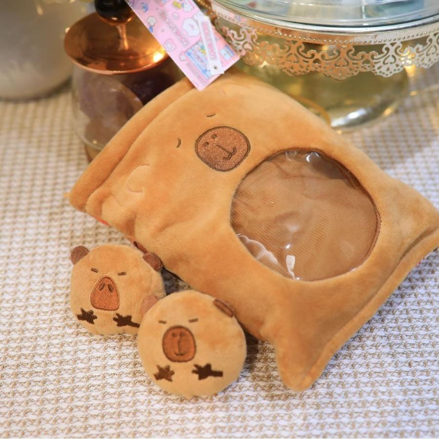 Capybara Snacks Bag Plush Toy Throw Pillow Capibala Snacks Plushie Doll Creative Pudding Bag Hold 2 Capybara Cubs Stuffed Animal