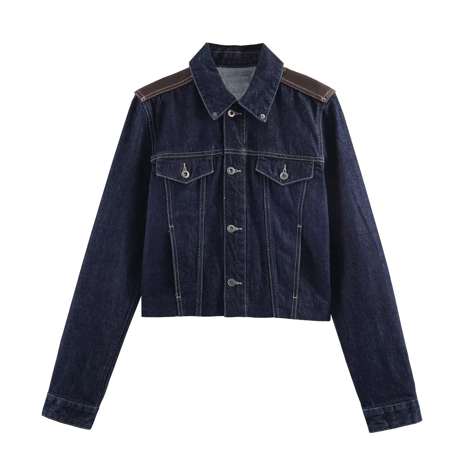 European and American style women s clothing spring 2026 new fashion casual versatile denim jacket jacket + straight jeans XS