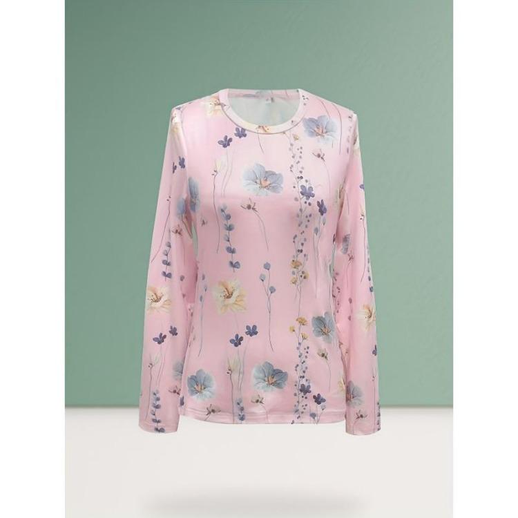 Casual Long Sleeve Women's Floral Print Sweatshirt Spring Fall Clothing Crew Neck