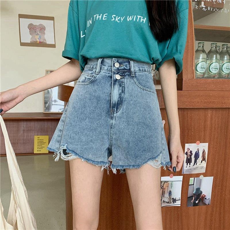 Pants Classic and Minimalist Fashion Versatile Summer Female Loose High-waisted Broken Holes Thin A-line Thin Section of The Raw Edge Denim Shorts
