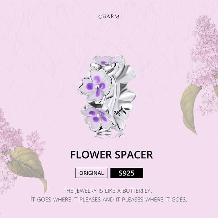 WOSTU 925 Sterling Silver Purple Flower Spacer Charm Bead Pendant Fit Original Bracelet Necklace For Women Jewelry