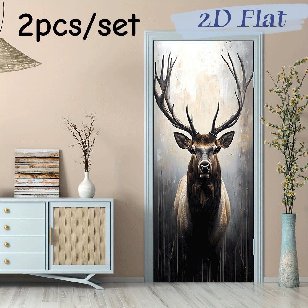 

2pcs Nordic style retro reindeer head wall stickers, living room entrance decoration self-adhesive wallpaper, bedroom study back (as the picture,38.5x200cmx2)