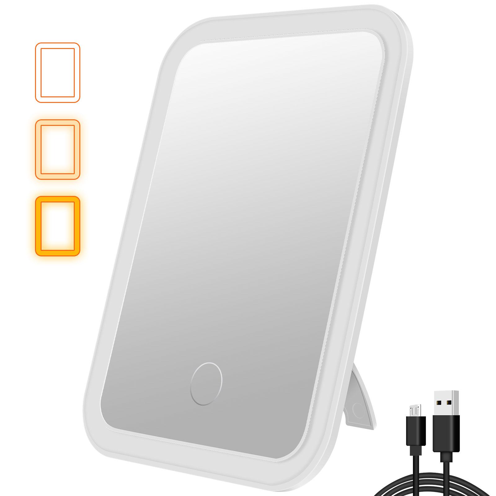 

LED Dimmable Makeup Mirror 3 Color Light Modes Adjust Brightness USB Portable Fold Mirror Tabletop Vanity Mirror for Travel Home белый