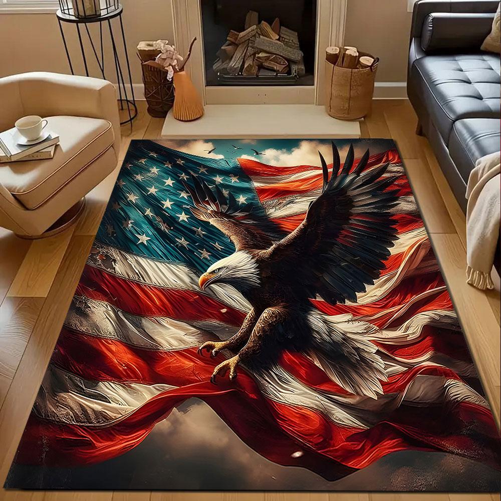 Eagle Over American Flag Patterned carpet, non slip mat suitable for living room and bedroom sofas