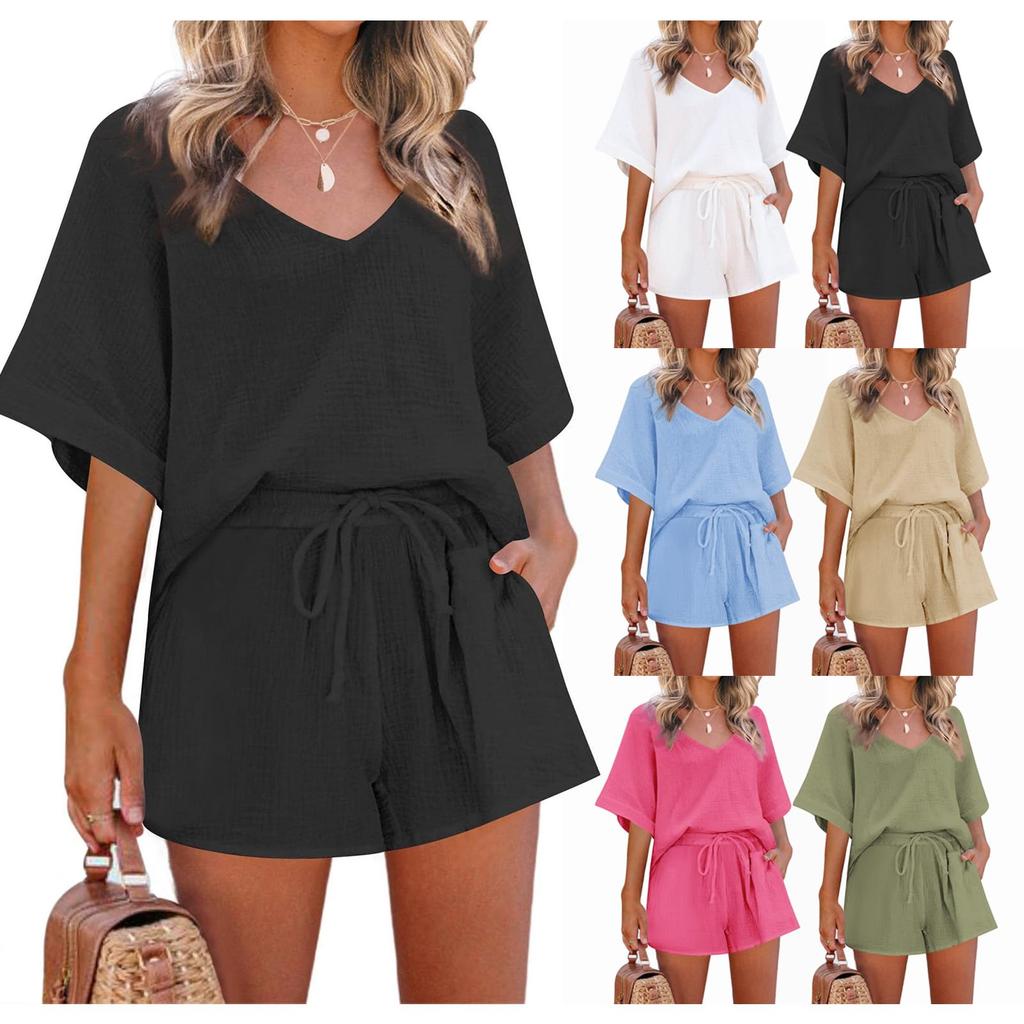 Womens 2 Piece Sets Short Sleeve Tops With Shorts 2 Piece Casual Outfits