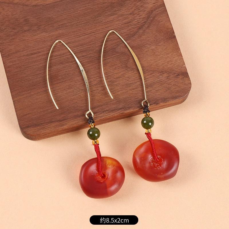 

Old beeswax earrings women s retro literary temperament Tibetan high-end cheongsam niche antique earrings