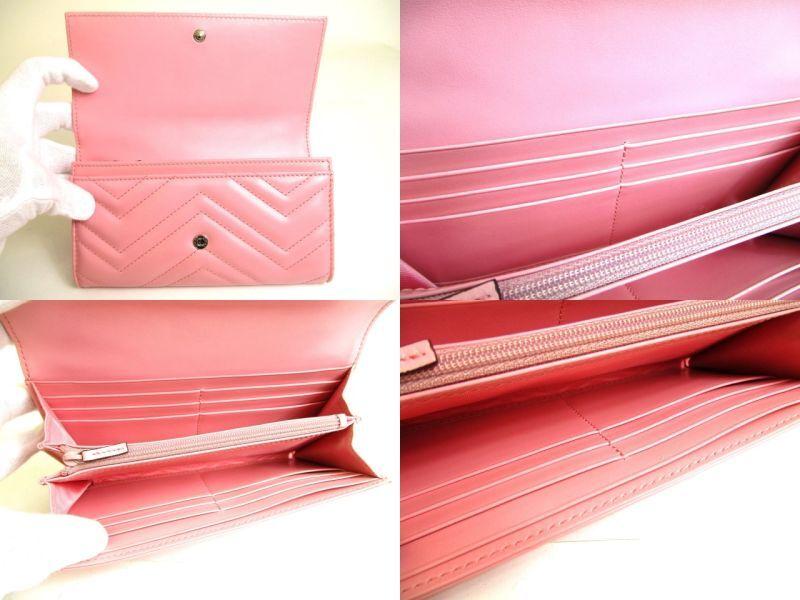 Authentic GUCCI Marmont G Pink Leather Continental Wallet Flap Long Wallet #9913  Refurbished