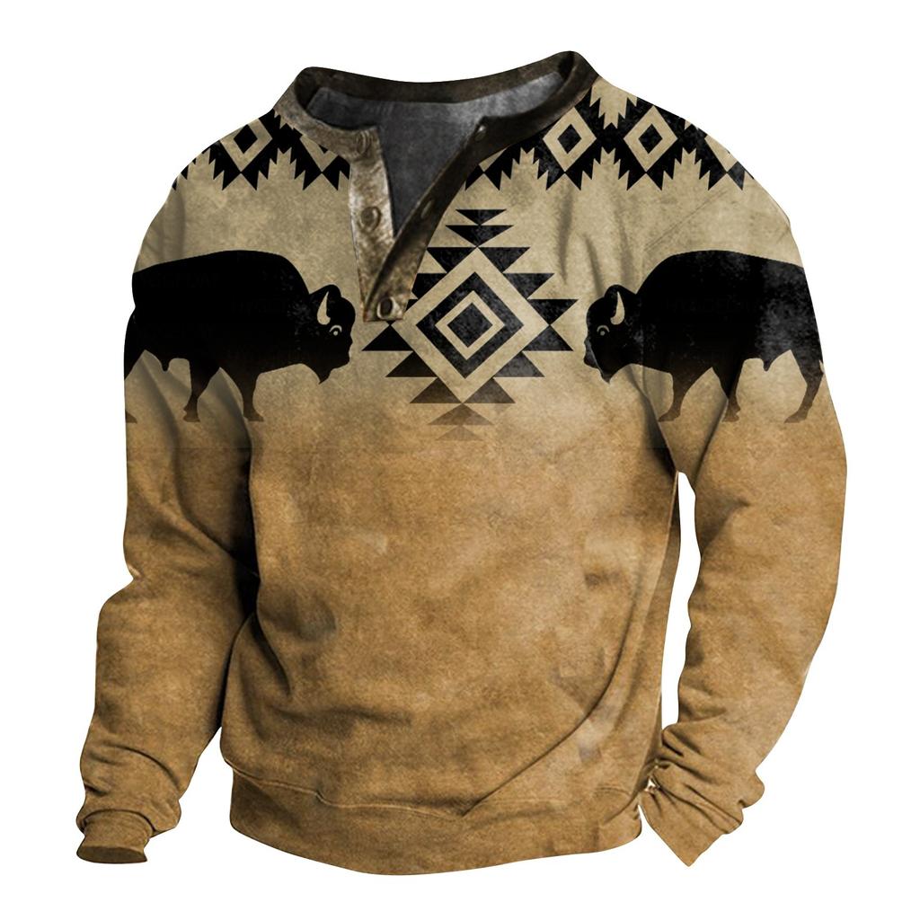 Men's Outdoor Vintage V-neck Button Long Sleeve Fashion Sports T-shirt