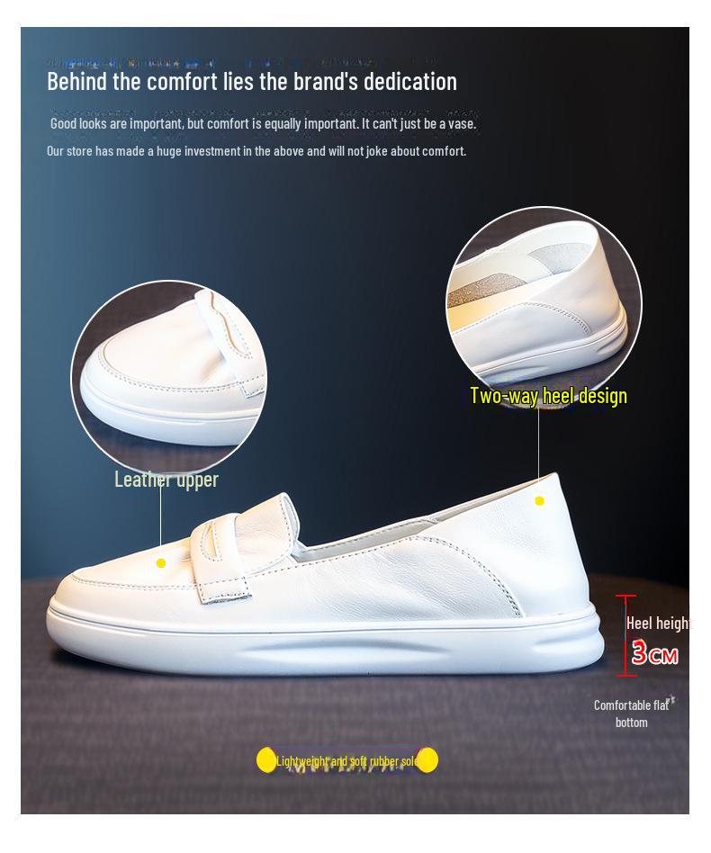 2024 Women's All-Leather White Slip-On Flats - Spring & Autumn Casual Maternity Shoes