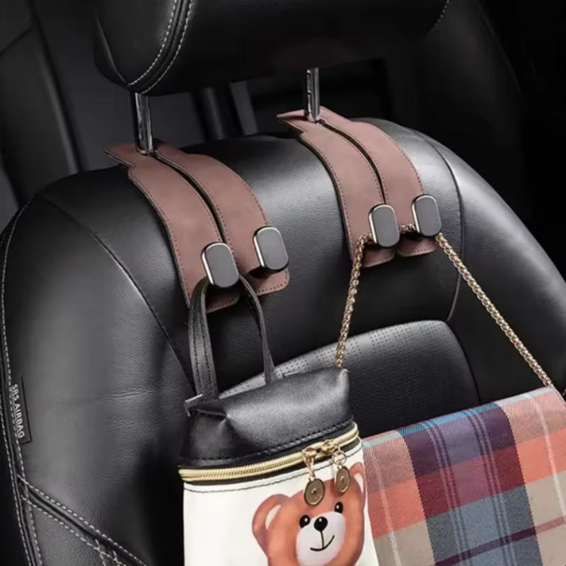 Universal Car Seat Headrest Hooks 2 in 1 Soft Leather Car Seat Back Hook for Purse and Bag Backpack Double Hook Car Seat Hanger