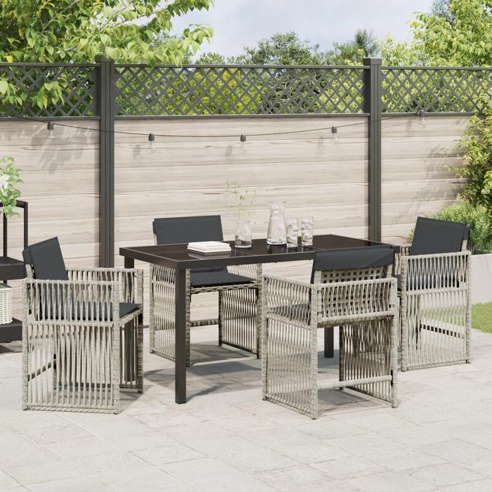 VidaXL Ensemble de salle à manger de jardin 5 pièces avec coussins Gris clair Poly Rattan 3380666