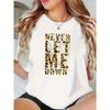 European Size Women's Black Short-sleeved T-shirt with Bold Leopard Print "NEVER GIVE UP" Design - Casual Crew Neck, Perfect for Spring and Summer,