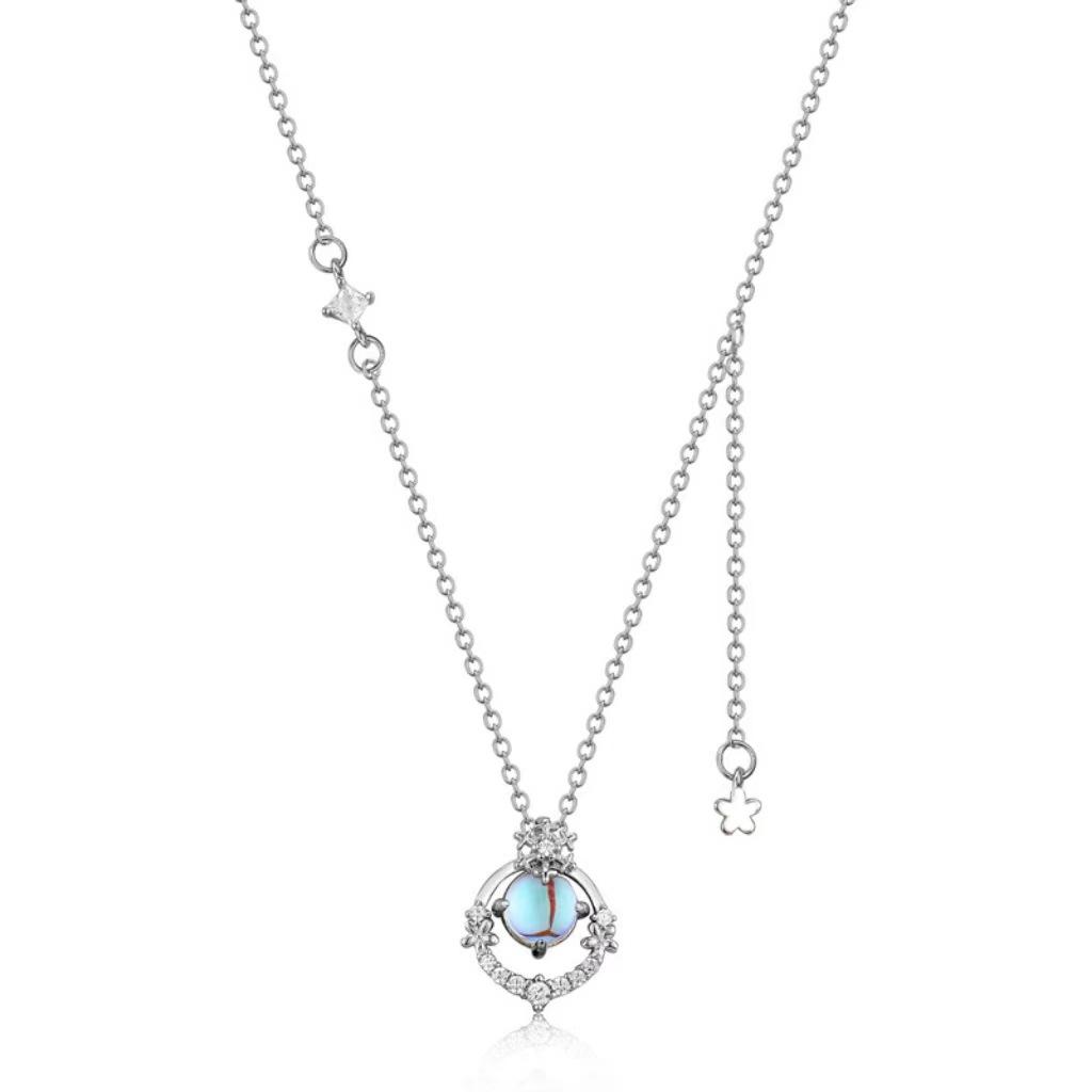 S925 Sterling Silver Snowflake Planet Necklace Female Flower Tassel Moonstone Pendant Light Luxury Niche Premium Sense Clavicle Chain 925 silver